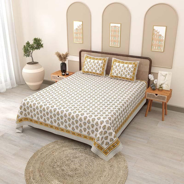 Buy Bedsheets - Nimrat Printed Bedsheet - Yellow at Vaaree online