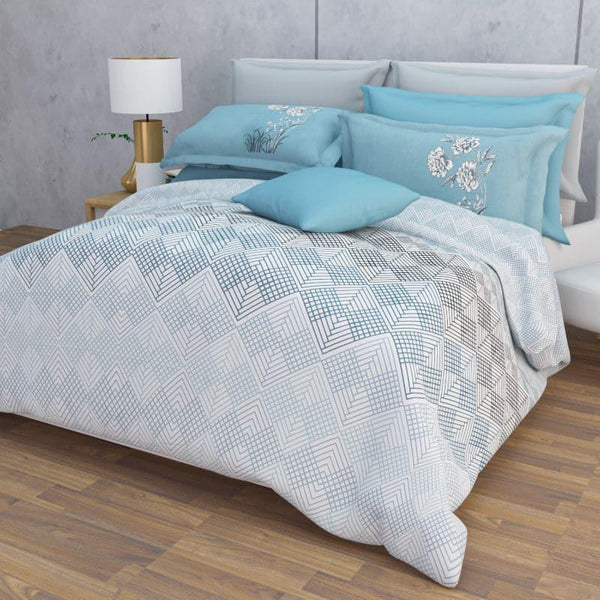 Bedsheets - Ozena Geometric Bedsheet - Blue