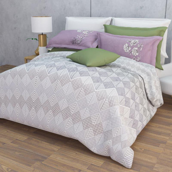 Buy Ozena Geometric Bedsheet - Grey & Lilac Bedsheets from Vaaree