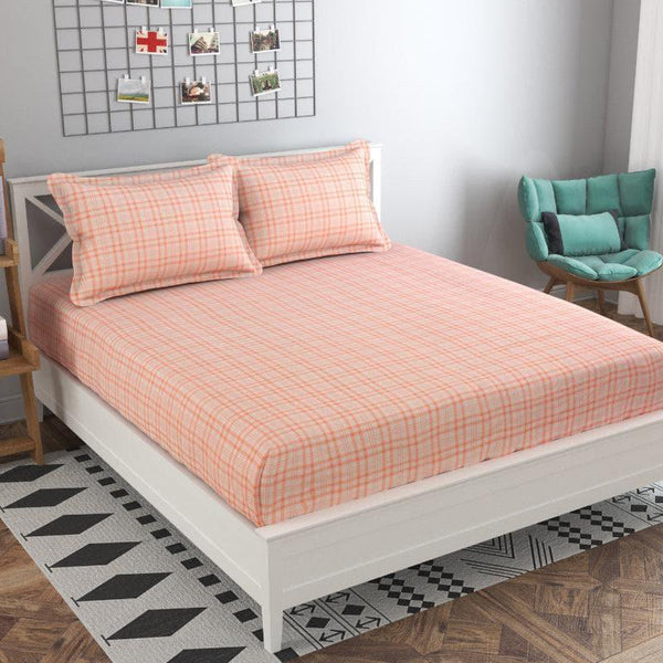 Buy Peach Checkered Bedsheet Bedsheets from Vaaree