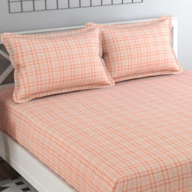 Buy Peach Checkered Bedsheet Bedsheets from Vaaree