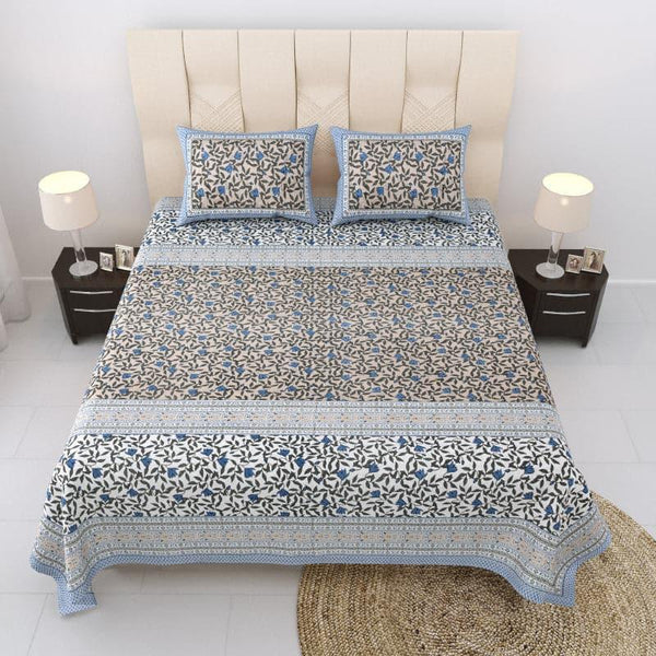 Buy Philomena Floral Bedsheet - Blue Bedsheets from Vaaree