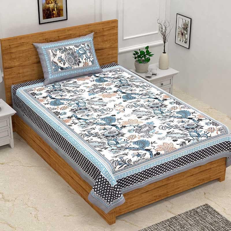 Buy Posy Revelry Bedsheet - Navy Bedsheets from Vaaree