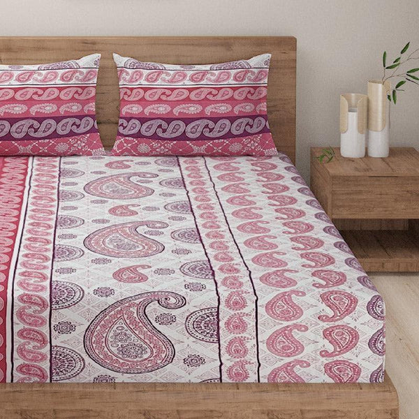 Bedsheets - Qarida Paisley Printed Bedsheet - Pink