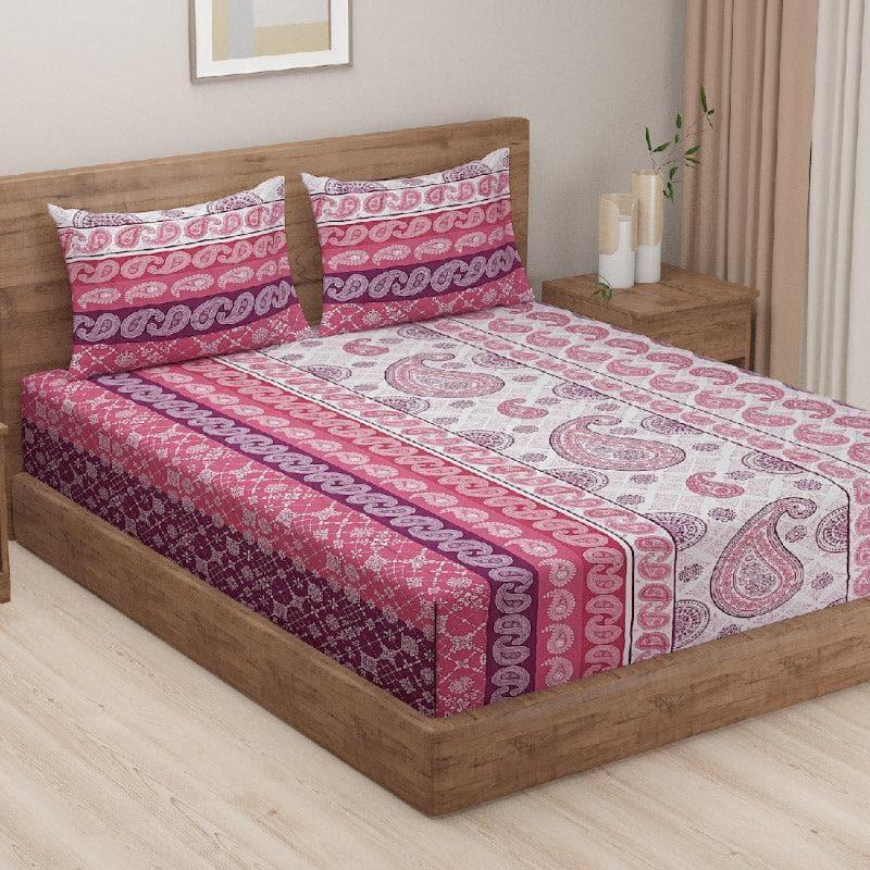 Bedsheets - Qarida Paisley Printed Bedsheet - Pink