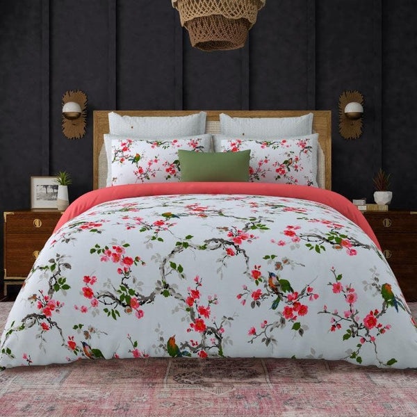 Buy Bedsheets - Quirky Gardenia Bedsheet - Blue & Red at Vaaree online