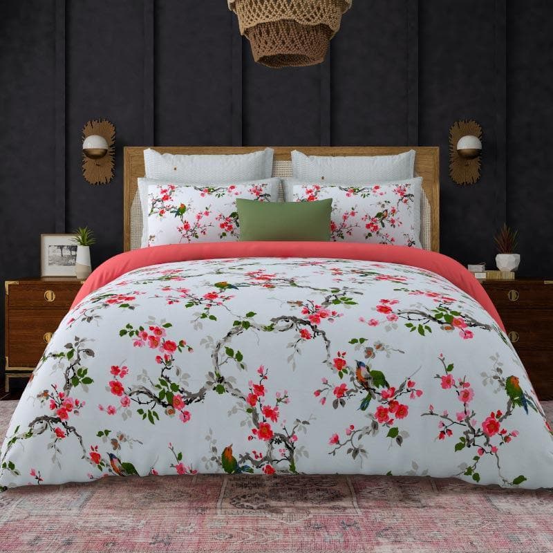 Buy Quirky Gardenia Bedsheet - Blue & Red Bedsheets from Vaaree