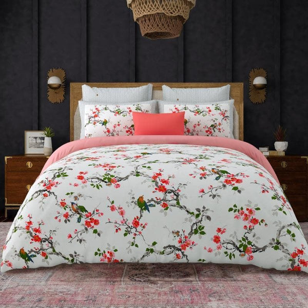 Buy Quirky Gardenia Bedsheet - Grey & Red Bedsheets from Vaaree