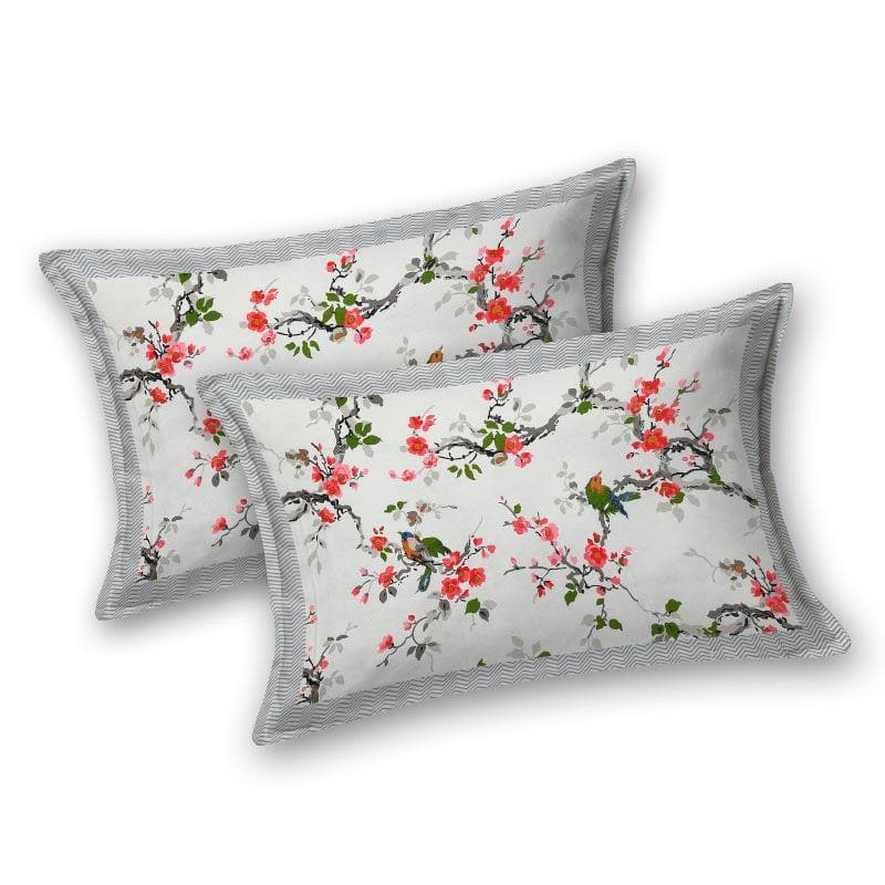 Buy Quirky Gardenia Bedsheet - Grey & Red Bedsheets from Vaaree