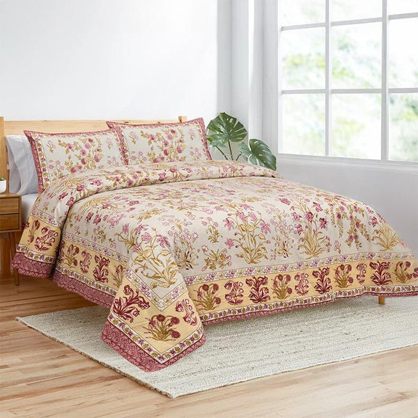 Buy Rachna Floral Bedsheet - Beige & Ivory Bedsheets from Vaaree