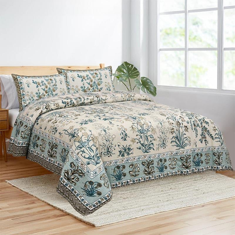 Buy Rachna Floral Bedsheet - Blue & Beige Bedsheets from Vaaree