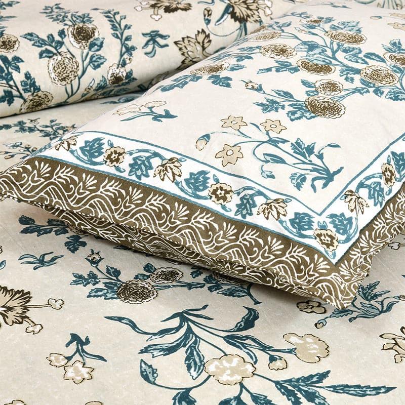 Buy Rachna Floral Bedsheet - Blue & Beige Bedsheets from Vaaree