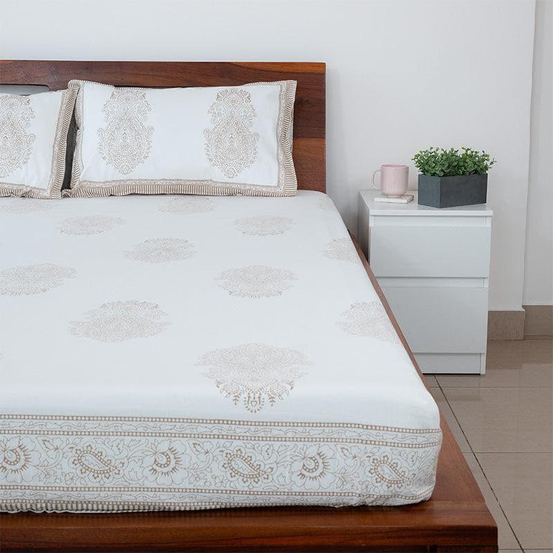 Buy Regal Ethnic Blockprint Bedsheet - Beige Bedsheets from Vaaree