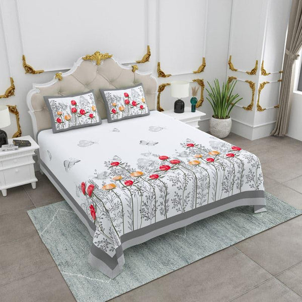 Bedsheets - Rose Fusion Floral Bedsheet - Grey