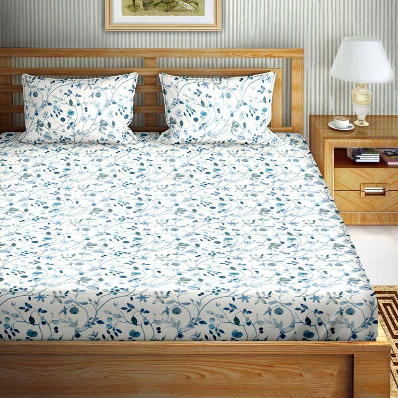 Buy Rosey Retreat Bedsheet - Blue Bedsheets from Vaaree