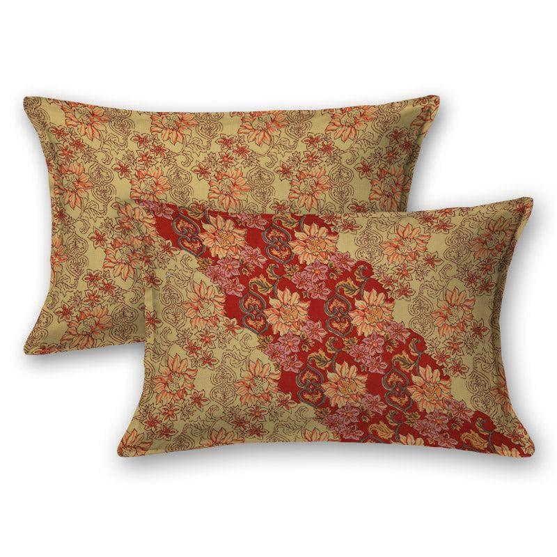 Bedsheets - Runa Floral Bedsheet - Red & Yellow