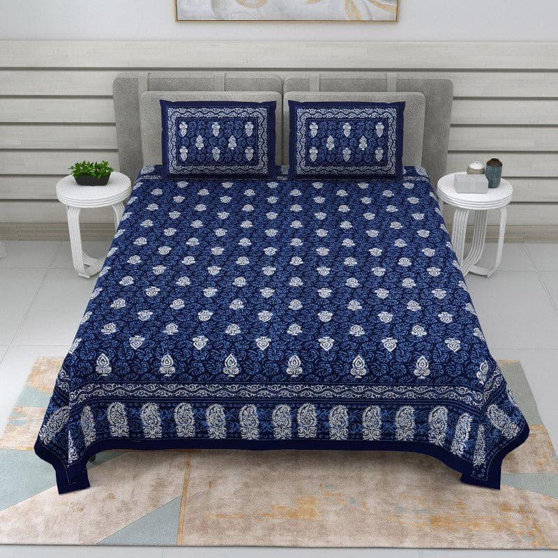 Bedsheets - Saanvi Ethnic Printed Bedsheet - Blue