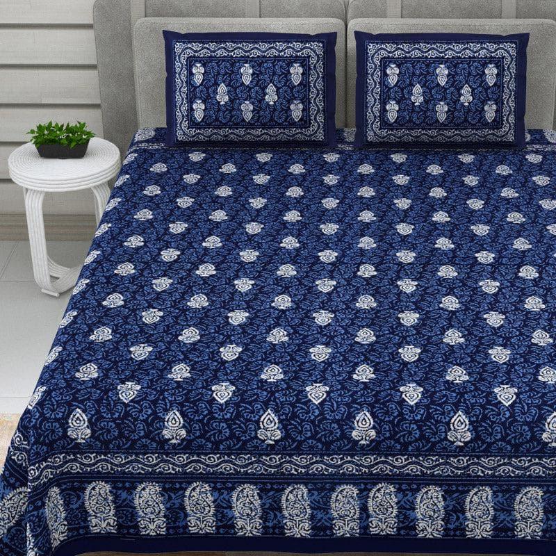 Bedsheets - Saanvi Ethnic Printed Bedsheet - Blue