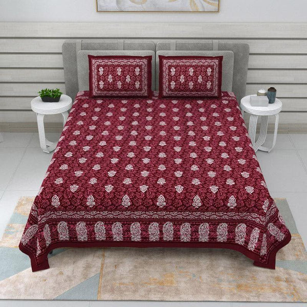 Buy Saanvi Ethnic Printed Bedsheet - Maroon Bedsheets from Vaaree