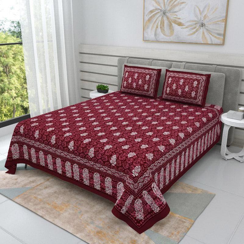 Buy Saanvi Ethnic Printed Bedsheet - Maroon Bedsheets from Vaaree