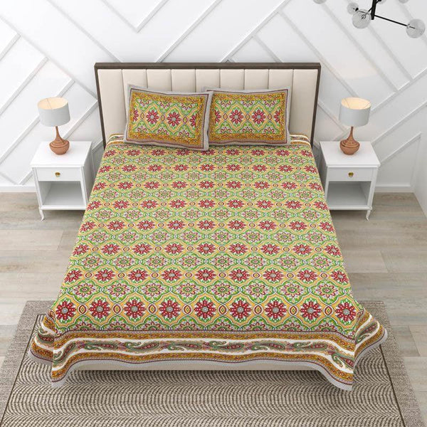 Buy Sakaris Floral Bedsheet - Green & Red Bedsheets from Vaaree