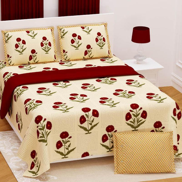 Buy Sanganeri Floral Bedsheet - Red Bedsheets from Vaaree