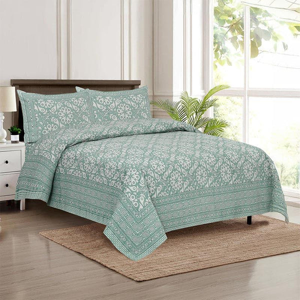 Buy Seinara Floral Bedsheet - Aqua Bedsheets from Vaaree