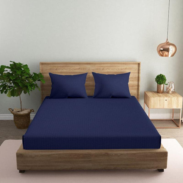 Buy Bedsheets - Slay In Stripes Bedsheet - Navy Blue at Vaaree online