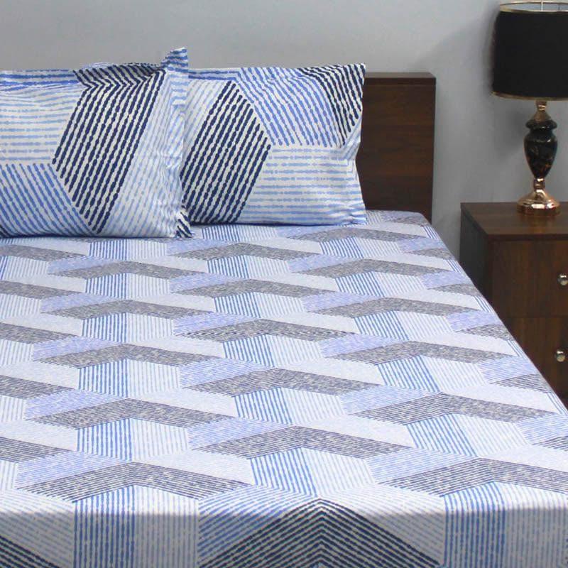 Buy Streamline Symphony Bedsheet - Blue & Grey Bedsheets from Vaaree