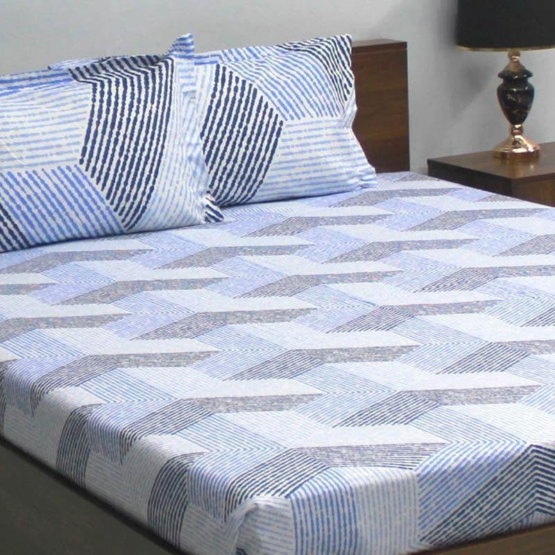 Buy Streamline Symphony Bedsheet - Blue & Grey Bedsheets from Vaaree