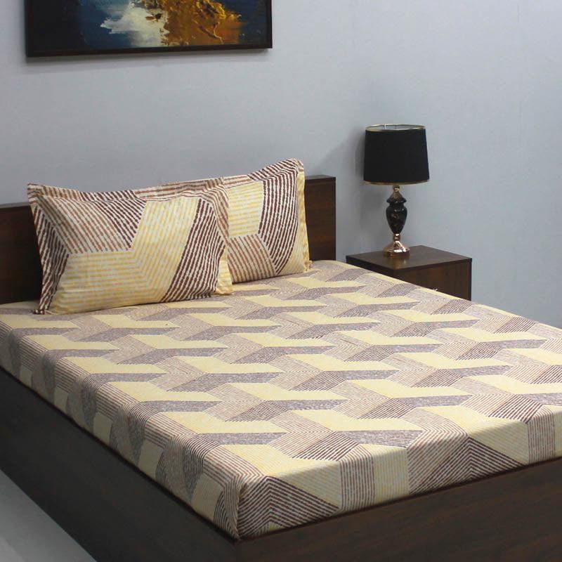 Buy Streamline Symphony Bedsheet - Yellow & Brown Bedsheets from Vaaree