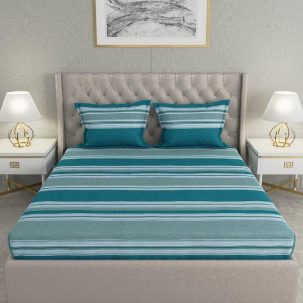 Buy Stripe Stream Bedsheet - Teal Bedsheets from Vaaree