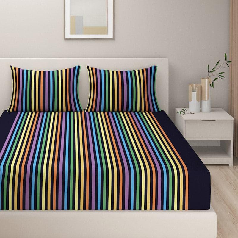 Bedsheets - Stripey Vibrant Bedsheet - Black