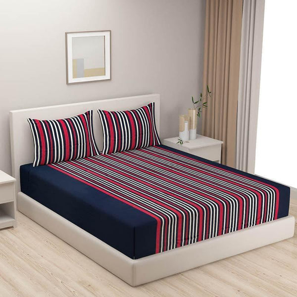 Bedsheets - Stripey Vibrant Bedsheet - Navy Blue