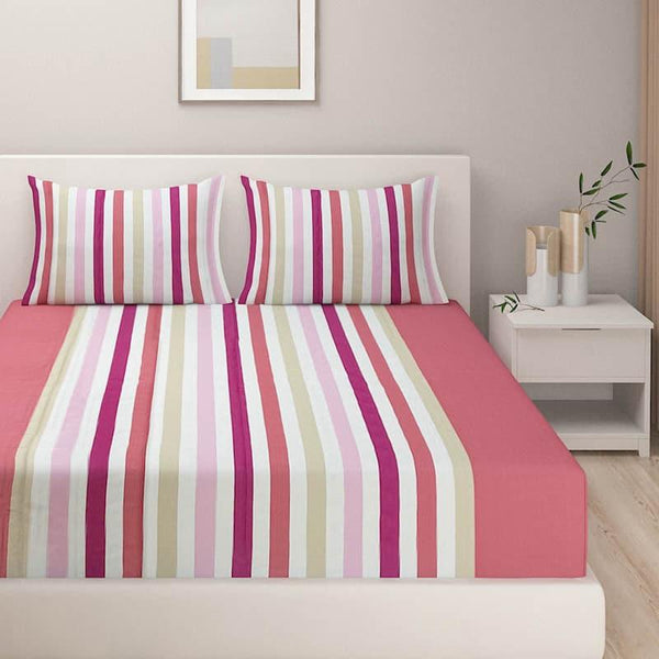 Bedsheets - Stripey Vibrant Bedsheet - Pink