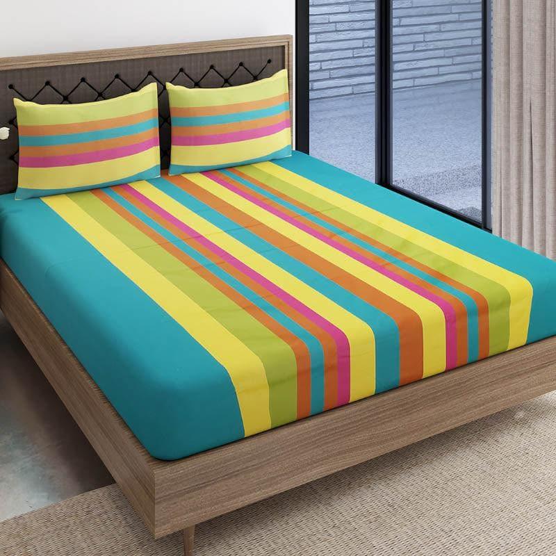 Buy Stripey Vibrant Bedsheet - Teal Bedsheets from Vaaree