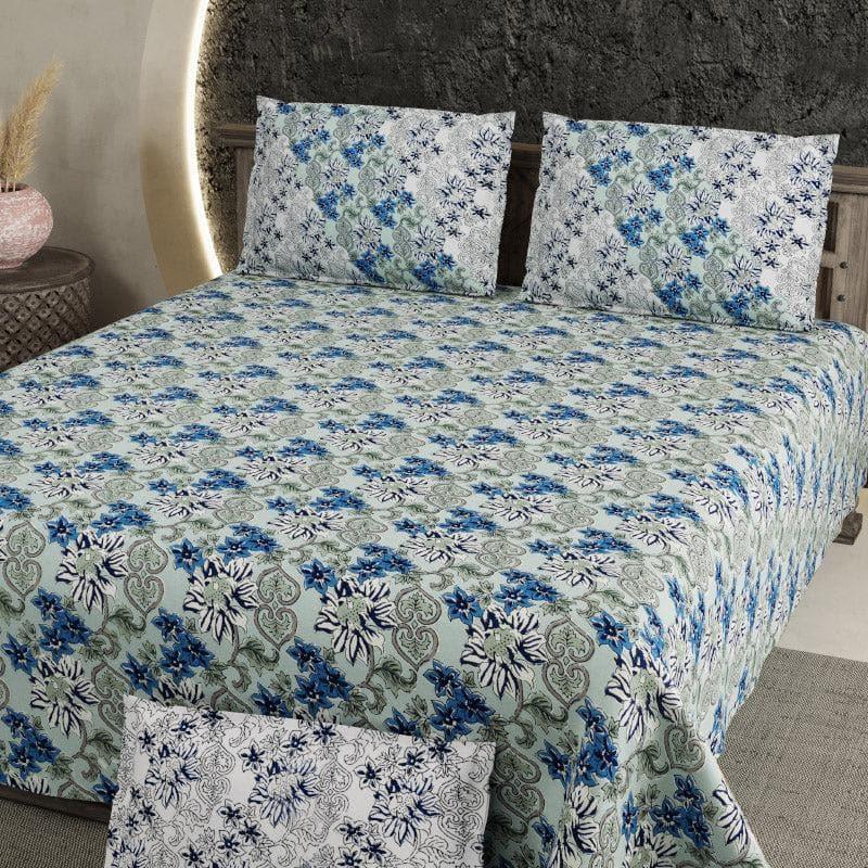 Bedsheets - Talib Floral Bedsheet - Blue