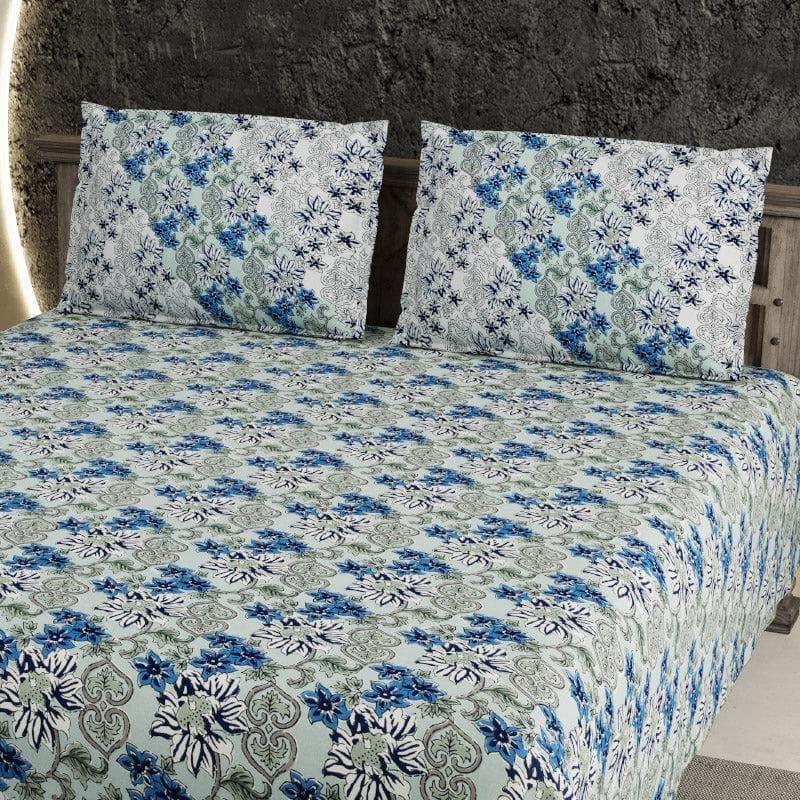 Bedsheets - Talib Floral Bedsheet - Blue