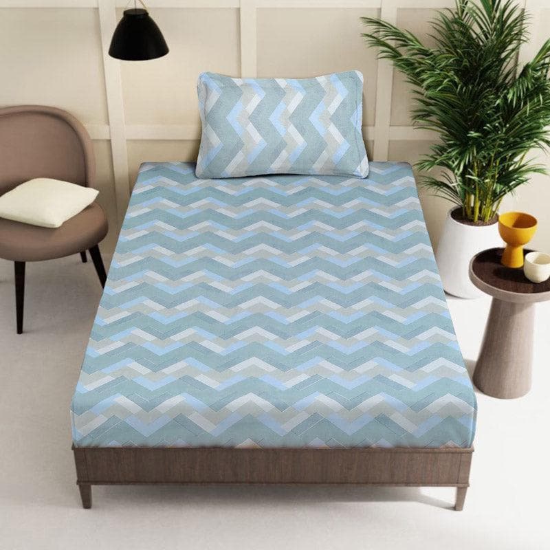 Buy Terra Stripes Printed Bedsheet - Ash Blue Bedsheets from Vaaree