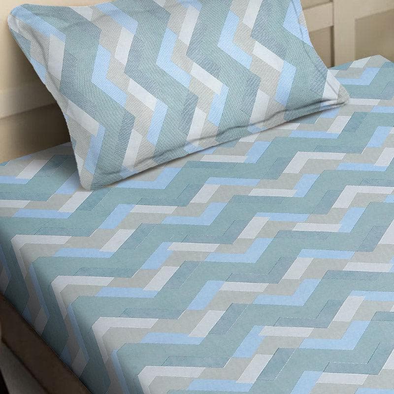 Buy Terra Stripes Printed Bedsheet - Ash Blue Bedsheets from Vaaree