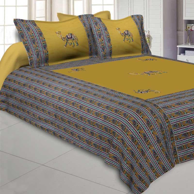 Buy Traditional Camel Bedsheet - Yellow Bedsheets from Vaaree