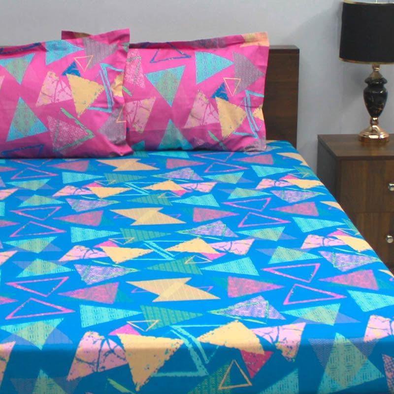 Buy Triangle Bliss Bedsheet - Pink & Blue Bedsheets from Vaaree