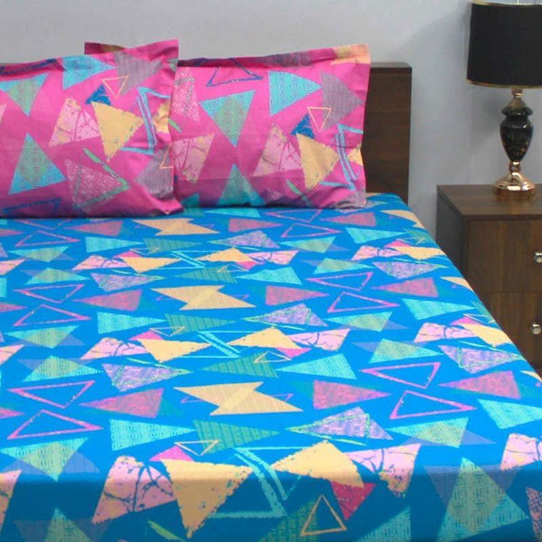 Bedsheets - Triangle Bliss Bedsheet - Pink & Blue