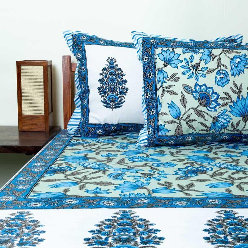 Buy Turvani Ethnic Bedsheet - Blue Bedsheets from Vaaree