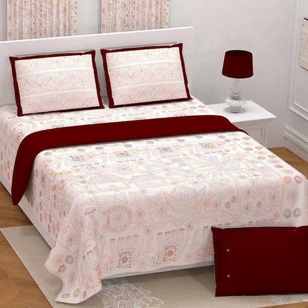 Buy Bedsheets - Tusker Floral Bedsheet - Maroon at Vaaree online