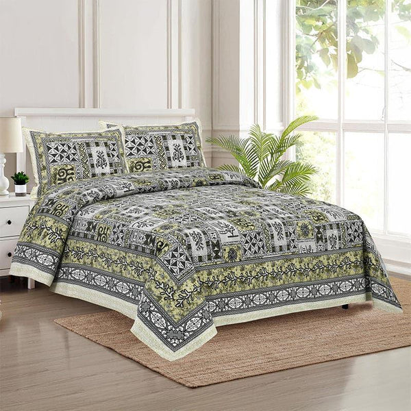 Buy Tvisha Tribal Applique Print Bedsheet - Green & Grey Bedsheets from Vaaree