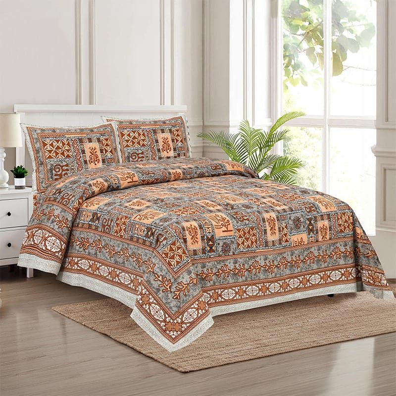 Buy Tvisha Tribal Applique Print Bedsheet - Orange & Grey Bedsheets from Vaaree