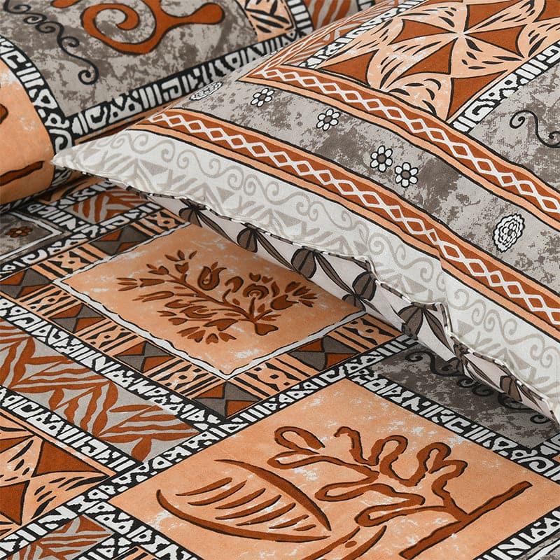 Buy Tvisha Tribal Applique Print Bedsheet - Orange & Grey Bedsheets from Vaaree