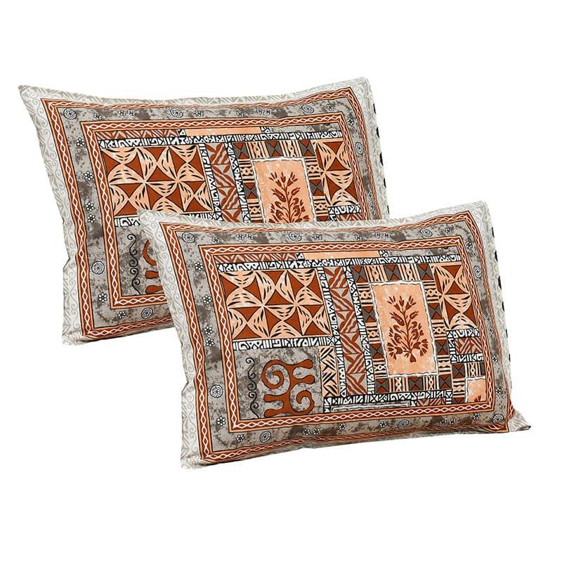 Buy Bedsheets - Tvisha Tribal Applique Print Bedsheet - Orange & Grey at Vaaree online