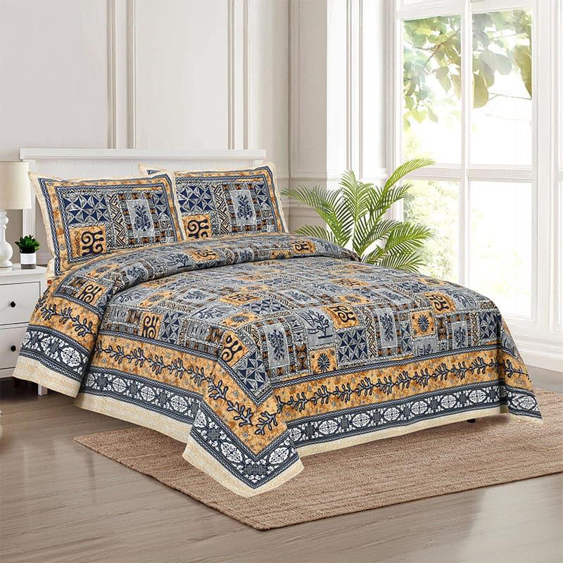 Buy Tvisha Tribal Applique Print Bedsheet - Yellow & Grey Bedsheets from Vaaree